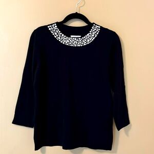 NWT Calvin Klein Black Sweater Pearl Studded Collar Detail Lightweight Size M